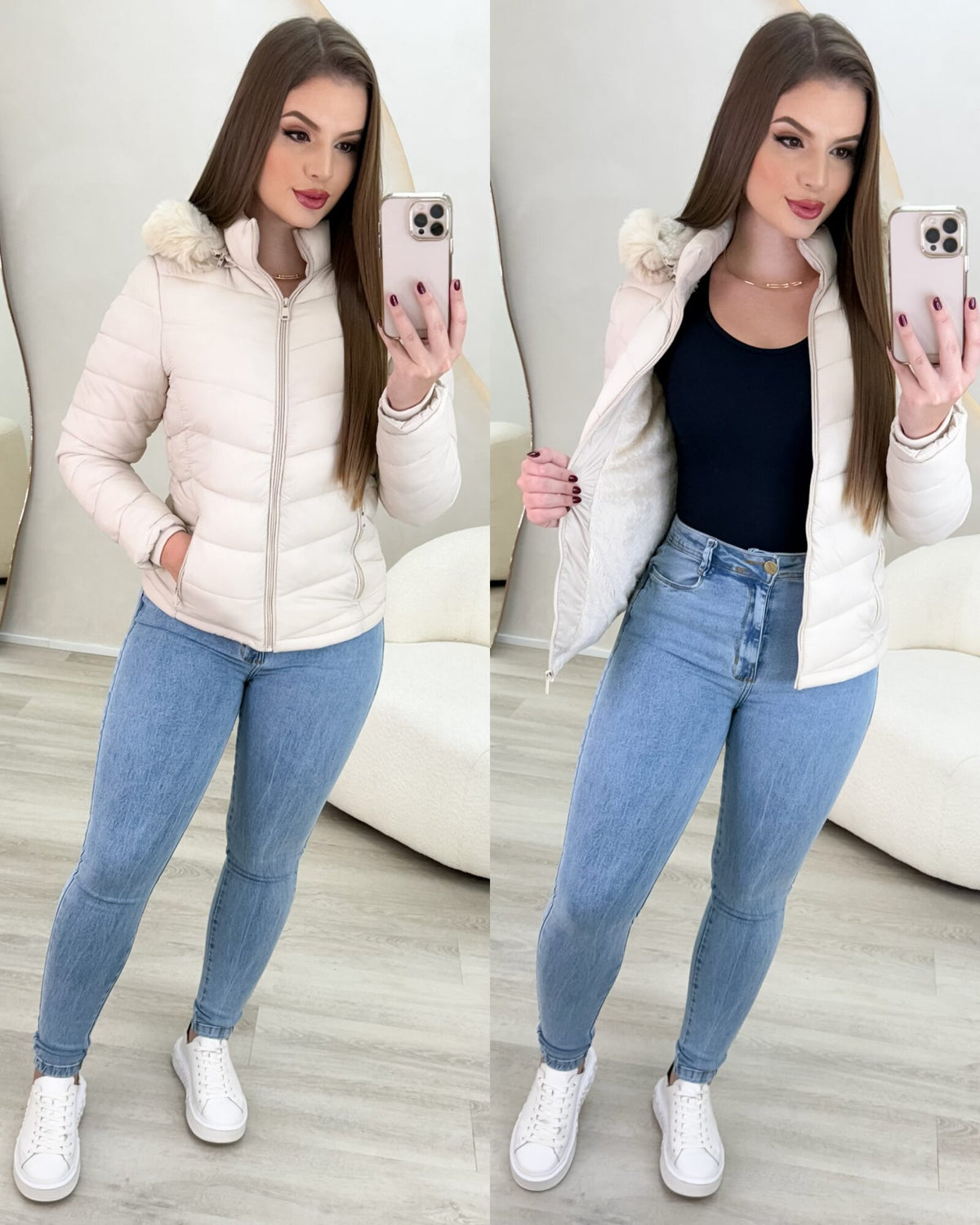 JAQUETA DE NYLON CREME